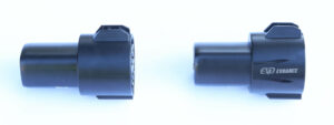 The EVDance J1772 to Tesla Charging Adapter is on the Right, and the original Tesla J1772 Adapter is on the left.